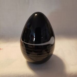 Gorgeous Vintage GES 93 Black Hand Blown Glass Egg with White Accents